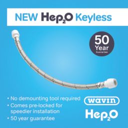 Hep2O Push-Fit Keyless Flexi Tap Connector 15mm x 15mm x 500mm 2 Pack
