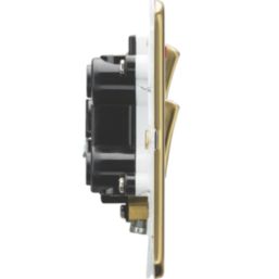 Knightsbridge  45A 2-Gang DP Cooker Switch & 13A DP Switched Socket Polished Brass with LED with White Inserts