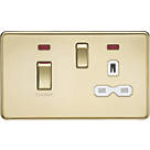 Knightsbridge  45 & 13A 2-Gang DP Cooker Switch & 13A DP Switched Socket Polished Brass with LED with White Inserts