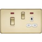 Knightsbridge  45A 2-Gang DP Cooker Switch & 13A DP Switched Socket Polished Brass with LED with White Inserts