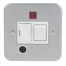 13A Switched Metal Clad Fused Spur & Flex Outlet with Neon  with White Inserts