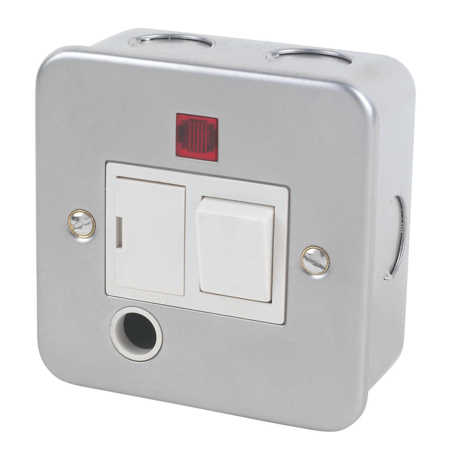 Essentials 13A Switched Metal Clad Fused Spur & Flex Outlet with Neon with White Inserts (40906)
