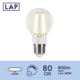 LAP  E27 A60 LED Light Bulb Clear 806lm 3.8W 2 Pack