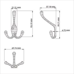Essentials Tri-Hook Satin Nickel 100mm