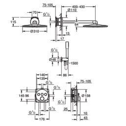 Grohe Precision SmartControl HP Rear-Fed Concealed Chrome Thermostatic Round Shower System 310