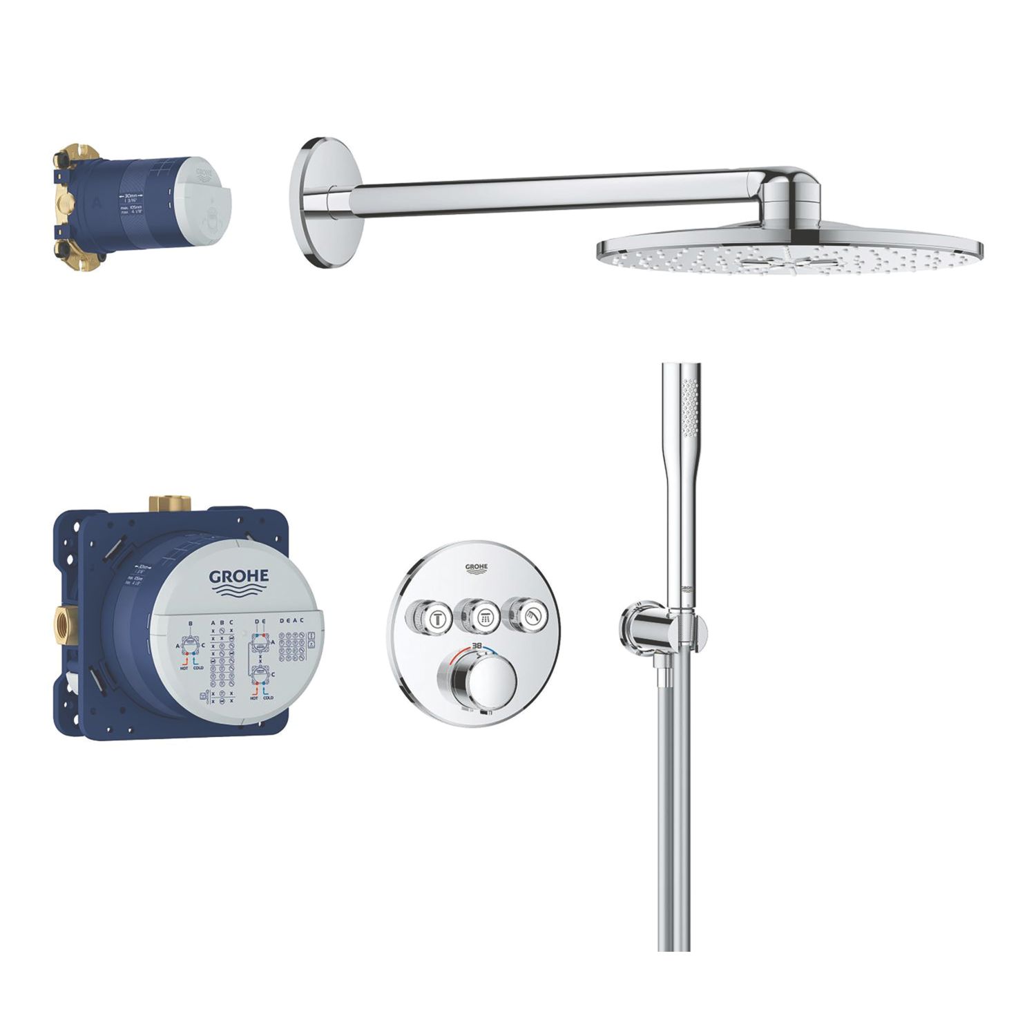 Grohe Precision SmartControl HP Rear-Fed Concealed Chrome Thermostatic Round Shower System 310 (409YX)
