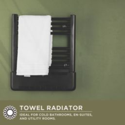 TCP  1300W Electric Wall-Mounted Oil Filled Towel Radiator with Heater 607mm x 515mm Black 4436BTU