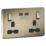 Knightsbridge  13A 2-Gang DP Switched Socket + 3.25A 65W 2-Outlet Type C USB Charger Antique Brass with Black Inserts