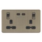 Knightsbridge  13A 2-Gang DP Switched Socket + 3.25A 65W 2-Outlet Type C USB Charger Antique Brass with Black Inserts