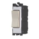 Contactum Decorative 10AX 2-Way Grid Retractive Switch Module 'Press' Off Centre Brushed Steel with White Inserts