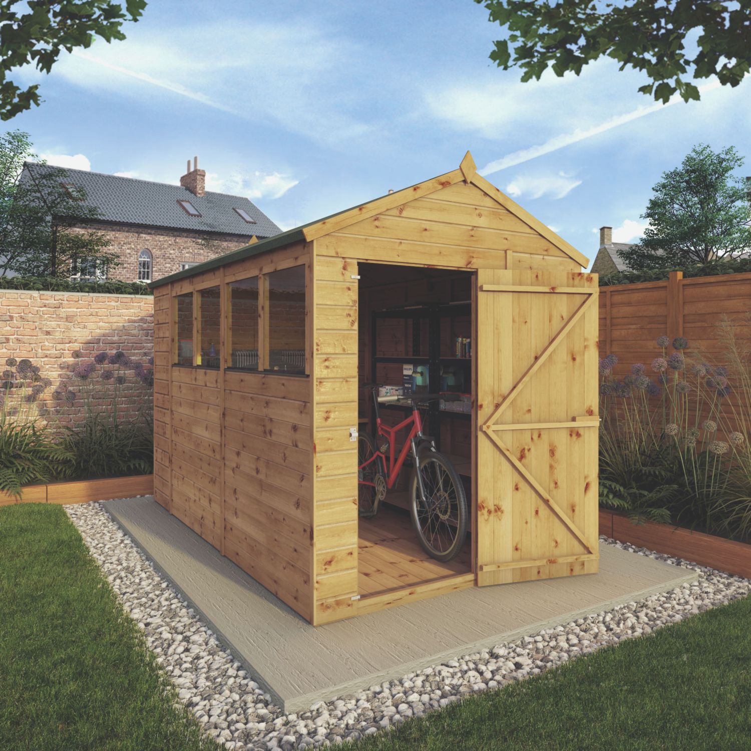 Mercia Modular 6' x 9' 6" (Nominal) Apex Shiplap T&G Timber Shed (410YL)