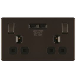 LAP  13A 2-Gang DP Switched Socket + 3.1A 15.5W 2-Outlet Type A USB Charger Black Nickel with Black Inserts