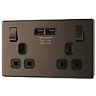LAP  13A 2-Gang DP Switched Socket + 3.1A 2-Outlet Type A USB Charger Black Nickel with Black Inserts