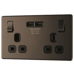 LAP  13A 2-Gang DP Switched Socket + 3.1A 15.5W 2-Outlet Type A USB Charger Black Nickel with Black Inserts