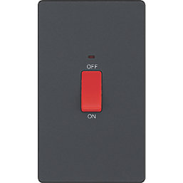 British General Evolve 45A 2-Gang 2-Pole Cooker Switch Grey with LED with Black Inserts