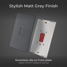 British General Evolve 45A 2-Gang 2-Pole Cooker Switch Grey with LED with Black Inserts