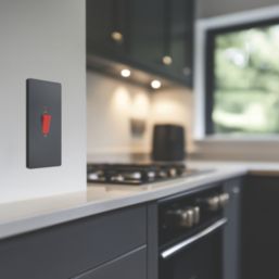 British General Evolve 45A 2-Gang 2-Pole Cooker Switch Grey with LED with Black Inserts