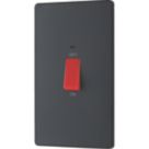 British General Evolve 45A 2-Gang 2-Pole Cooker Switch Grey with LED with Black Inserts