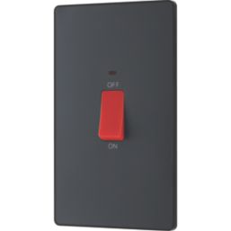 British General Evolve 45A 2-Gang 2-Pole Cooker Switch Grey with LED with Black Inserts