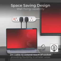 Masterplug 13A 4-Gang Switched Surge-Protected Extension Lead White 2m