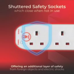 Masterplug 13A 4-Gang Switched Surge-Protected Extension Lead White 2m