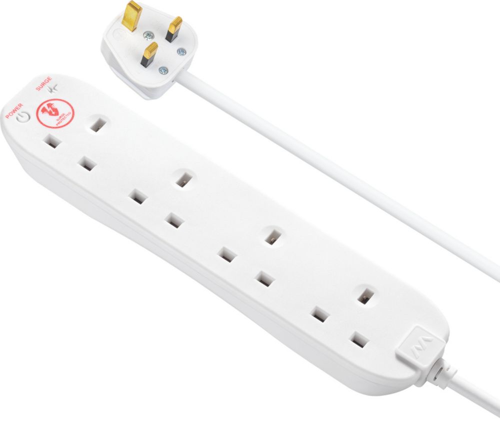 Masterplug 13A 4-Gang Switched Surge-Protected Extension Lead White 2m