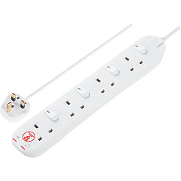 Masterplug 13A 4-Gang Switched Surge-Protected Extension Lead White 2m