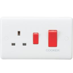 Knightsbridge Curved Edge 45A 2-Gang DP Cooker Switch & 13A DP Switched Socket White