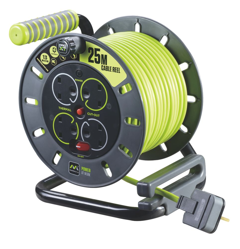UK Cable Reel 3-Outlet Mains Extension Cord Reel with Custom Length Cable -  Cablesgo