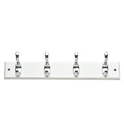 Hardware Solutions 4-Hook Rail Polished Chrome on White Board 450mm x 70mm