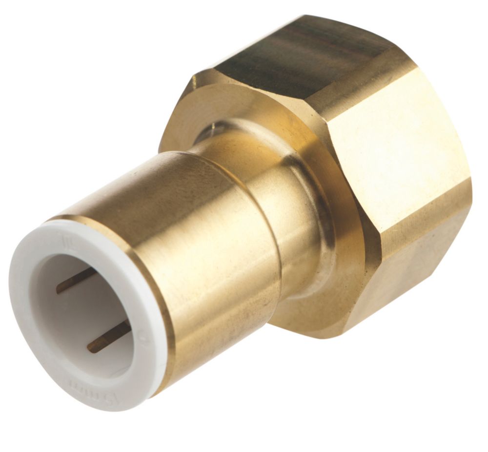 Flomasta Twistloc Brass Push-Fit Adapting Female Coupler Pipe Fitting  Adaptor 15mm x 3/4 - Screwfix