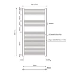 Flomasta 1200mm x 600mm 2101BTU Black Flat  Towel Radiator