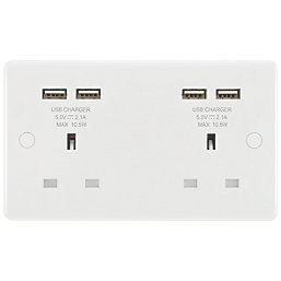 LAP  13A 2-Gang Unswitched Socket + 4.2A 10.5W 4-Outlet Type A USB Charger White