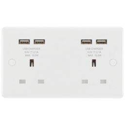 LAP  13A 2-Gang Unswitched Socket + 4.2A 10.5W 4-Outlet Type A USB Charger White