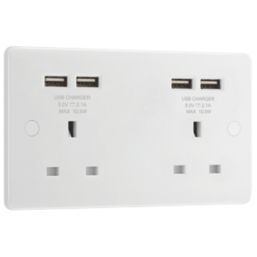 LAP  13A 2-Gang Unswitched Socket + 4.2A 10.5W 4-Outlet Type A USB Charger White