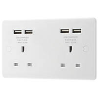 LAP  13A 2-Gang Unswitched Socket + 4.2A 4-Outlet Type A USB Charger White
