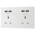 LAP  13A 2-Gang Unswitched Socket + 4.2A 10.5W 4-Outlet Type A USB Charger White