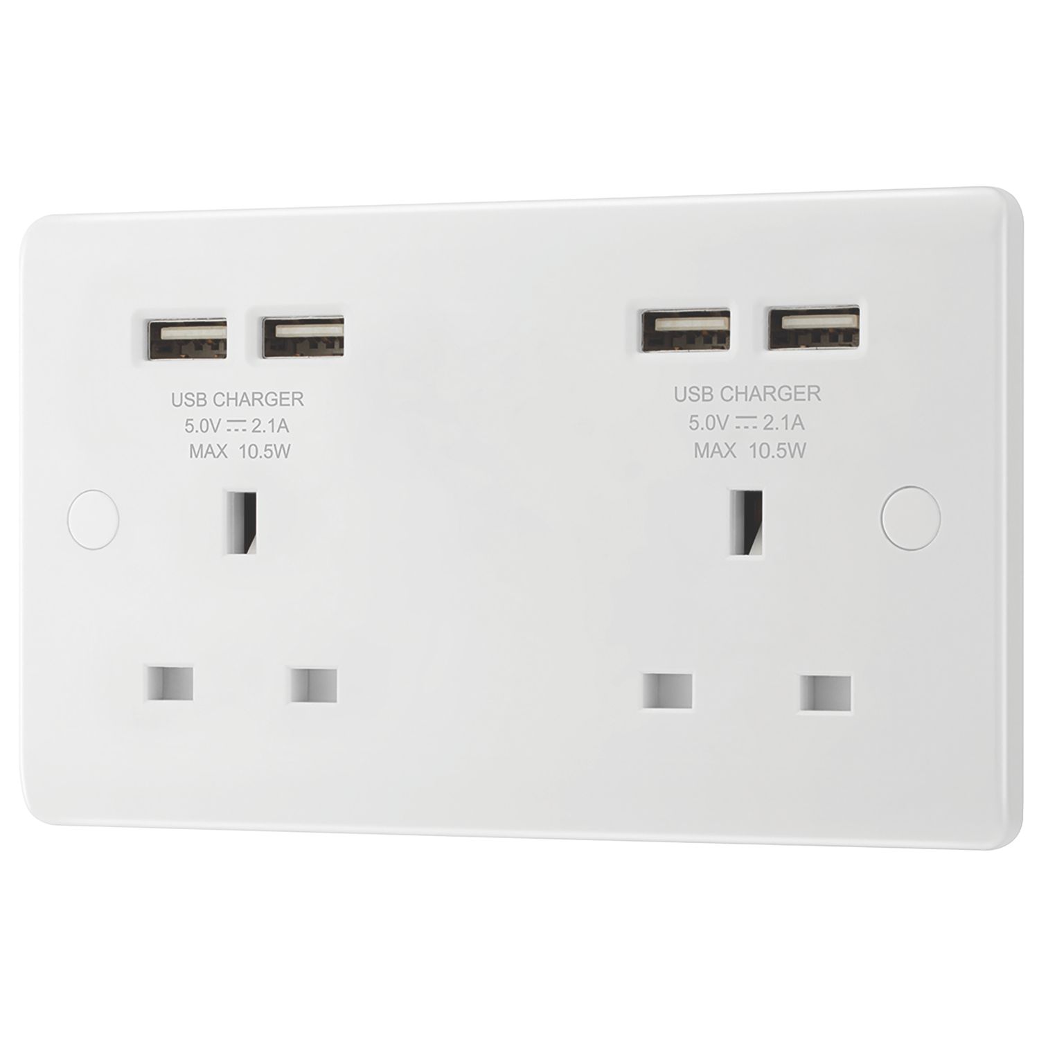 LAP 13A 2-Gang Unswitched Socket + 4.2A 10.5W 4-Outlet Type A USB Charger White (4130P)