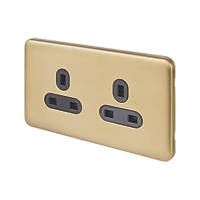 Schneider Electric Lisse Deco 13A 2-Gang Unswitched Plug Socket Satin Brass with Black Inserts