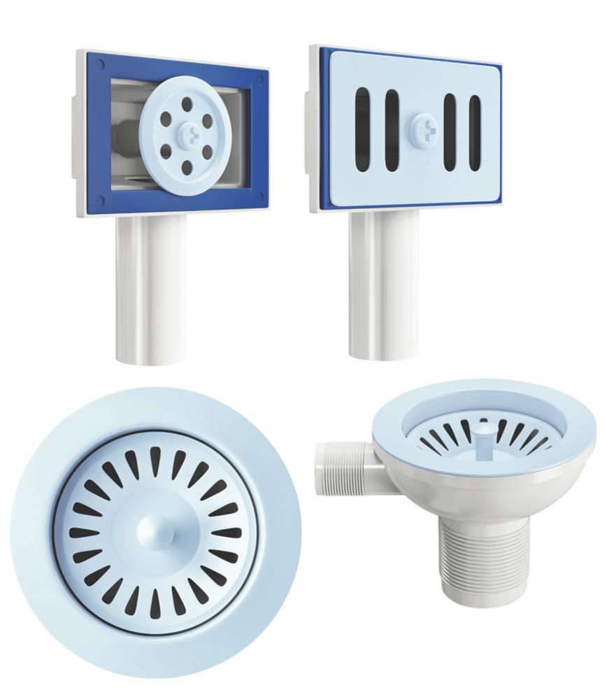 ETAL Sink Strainer Waste with Overflow Blue 90mm Screwfix