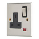 Contactum Iconic 13A 1-Gang DP Switched Socket Outlet Brushed Steel with Neon with Black Inserts