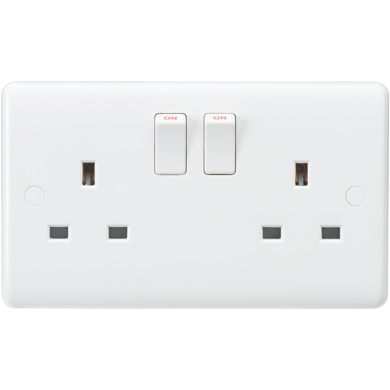 Knightsbridge Curved Edge 13A 2-Gang DP Switched Plug Socket White (414YA)