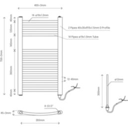 Flomasta 700mm x 400mm 512BTU Chrome Curved Electric Towel Radiator