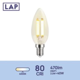 LAP  E14 Candle LED Light Bulb Clear 470lm 2.2W 2 Pack
