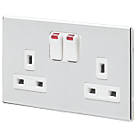 MK Aspect 13A 2-Gang DP Switched Plug Socket Polished Chrome with Neon with White Inserts