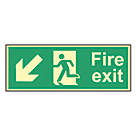 Photoluminescent "Fire Exit Man Down Left Arrow" Sign 150mm x 400mm