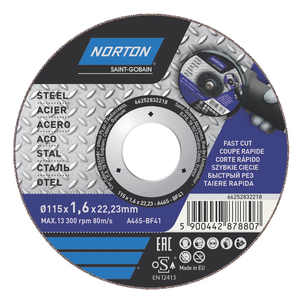 Norton Metal Cutting Disc 4 1/2" (115mm) x 1.6mm x 22.23mm 5 Pack