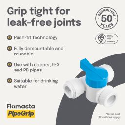 Flomasta Push-Fit Pipe Fitting Tee 15mm x 15mm x 3/4"