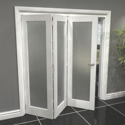 Green & Taylor  3-Door 1-Frosted Light Primed White Wooden Shaker Internal Bi-Fold Door 2060mm x 1905mm