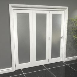 Green & Taylor  3-Door 1-Frosted Light Primed White Wooden Shaker Internal Bi-Fold Door 2060mm x 1905mm